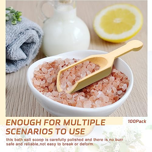 Dandat 100 Pack Mini Wooden Spoons for Jars Small Bath Salt Bamboo Spoons Bulk Small Scoop Mini Scooper Wooden Candy Spoon Washing Powder for Sugar Scrubs, Bath Salts, Cooking