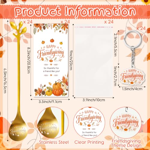 CJiangpo 24 Pack Friendsgiving Party Favors Tea Spoons Keychains Gifts Card