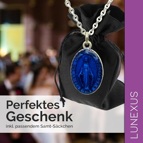 Miraculous Medal Necklace, Blue Stainless Steel, Pendant 3cm,