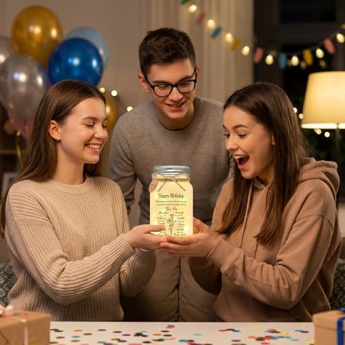 Christian Birthday Gifts for Women, Inspirational Mason Jar Night Light Happy Birthday