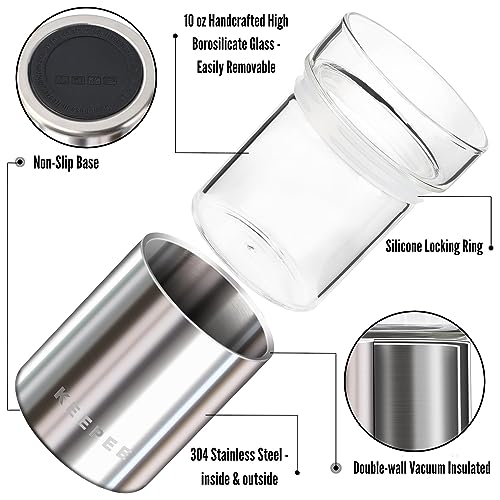 Whiskey Glasses Set of 2, Insulated Tumbler with Removable Glass Insert, Insulated Cocktail Glass, Old Fashioned Lowball for Margaritas, Bourbon, Whiskey, 10oz, Stainless Steel