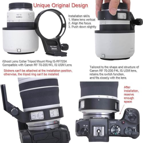 iShoot Lens Collar Tripod Mount Ring Compatible with Canon RF 70-200 f/4L is USM, Lens Support Holder Bracket Bottom is Arca-Swiss Fit Camera Quick Release Plate for Arca Tripod Clamp