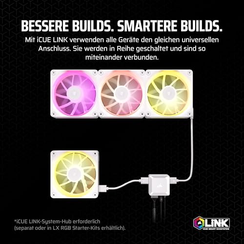 CORSAIR iCUE LINK LX140 RGB 140mm PWM Fan Single Pack - Dual Light Loops - Requires iCUE LINK System Hub (Available Separately) - CORSAIR AirGuide Technology - White 1 x 140mm