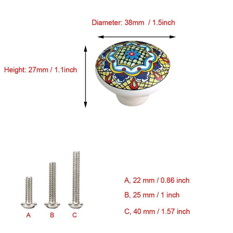 HUAMULAN 15 Pack Boheimian Retro Ceramic Knobs Vintage Dresser Button Shape Mushroom Boho Kitchen Petal Cabinet Pulls Cupboard Wardrobe Drawer Door Handles Glossy MZ936-6-15PCS