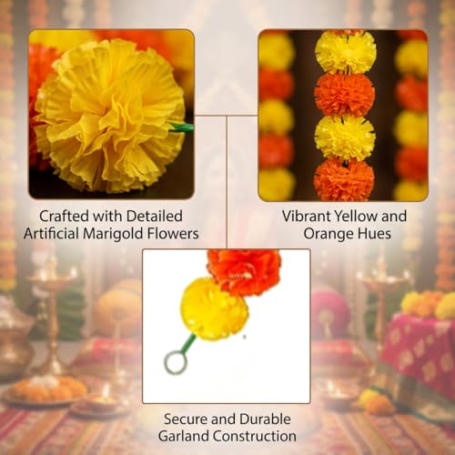 Marigold Garland, 3-Pack Indian Decorations, Diwali Decorations