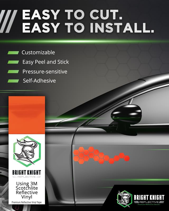 BRIGHT KNIGHT DECALS Orange 5x30 Reflective Tape - 3M Vinyl Motorcycle Helmet Sticker, Waterproof, Removable, for Trailers, Cars, Bikes, Rims
