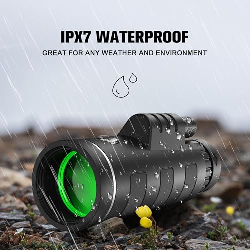 40x60 Monocular Telescope with Smartphone Adapter and Telescope Case High Powered Monocular, Compact Monocular for Wildlife, Hunting, Camping, Travel &Outdoor Adventures Black