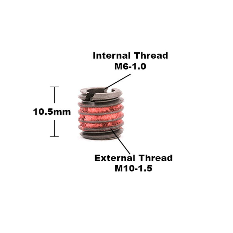 [Australia - AusPower] - E-Z Lok Externally Threaded Insert, C12L14 Carbon Steel, Meets AISI 12L14, M6-1.0 Internal Threads, M10x1.5 External Threads, 10.49mm Length, Made in US (Pack of 5) 