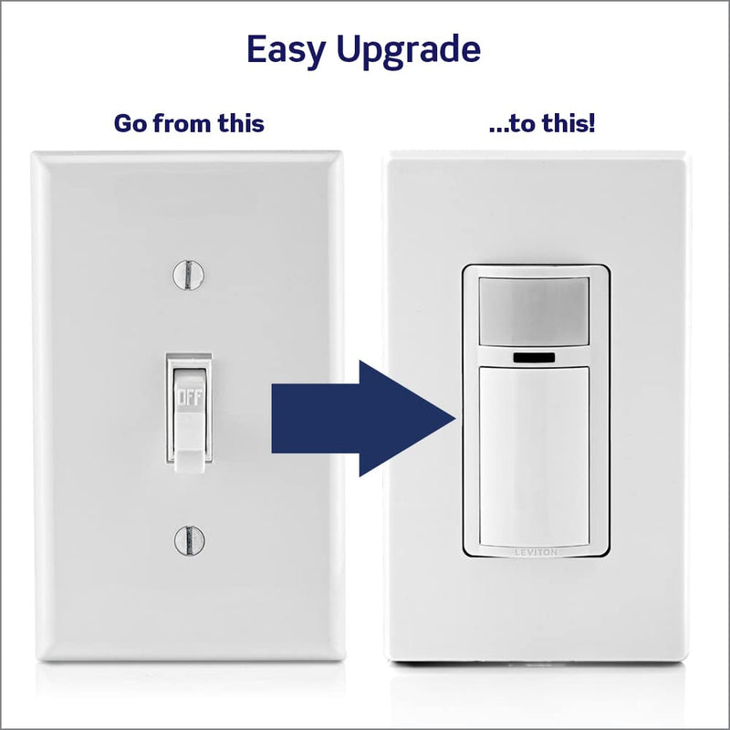 [Australia - AusPower] - Leviton Motion Sensor Light Switch, Motion Activated, Auto-On/Auto-Off or Manual-On, 2A, No Neutral Wire Required, Single Pole, DOS02-LW, White 