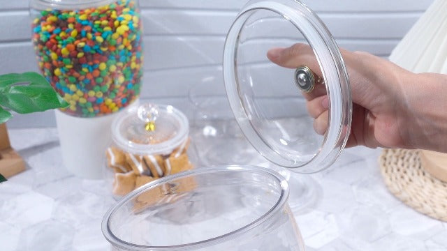 Nuogo 4 Pcs Plastic Candy Jars with Lid Unbreakable,Stylish,30/42/64 oz 30/42/64 oz Stylish