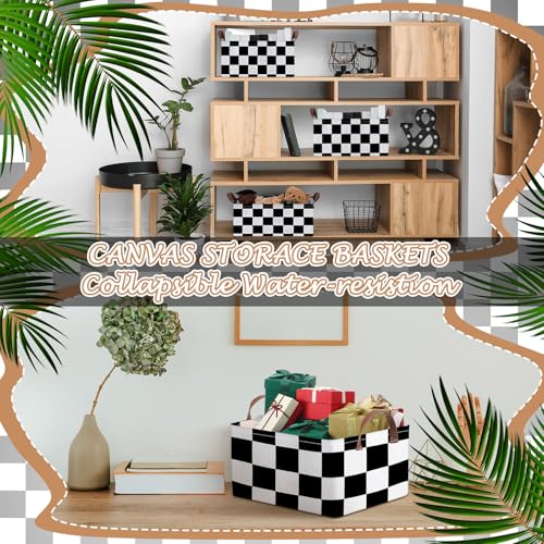 Boao 3 Pcs Black and White Checkered Storage Basket with Handle Regular