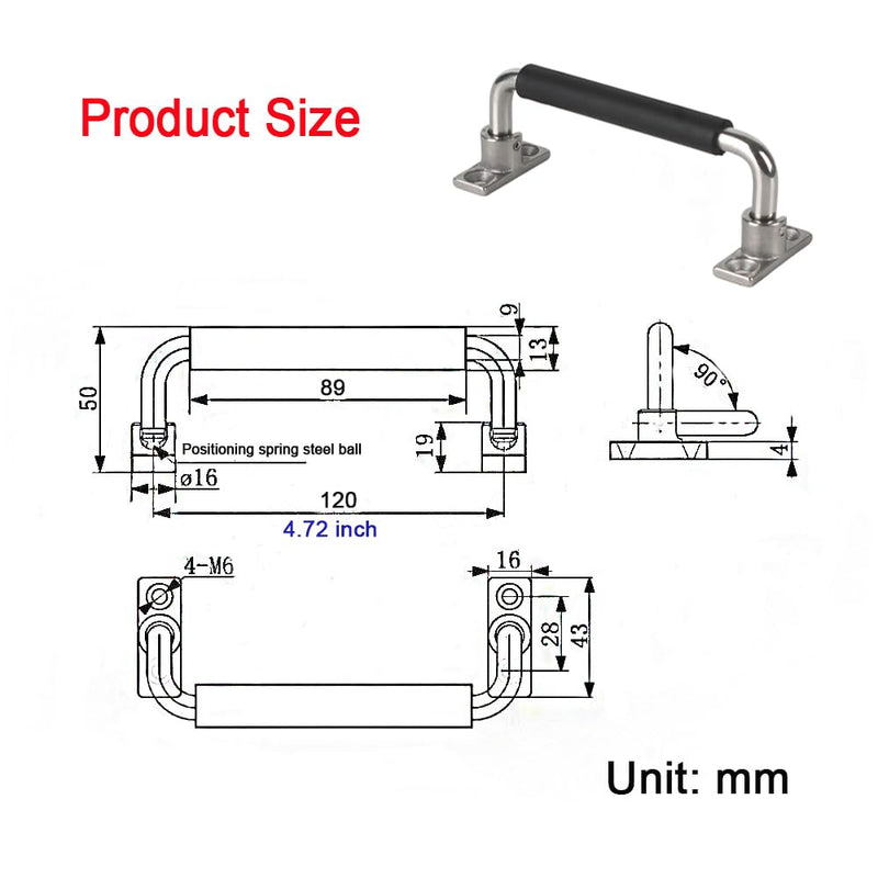 [Australia - AusPower] - 304 Stainless Steel Folding Handle 90 Degree Folding Solid Pull with Rubber, Electric Cabinet Pull Industrial Cabinet Handle, Toolbox Handle (Four Hole, Hole Center 4.72 in) Four Hole 