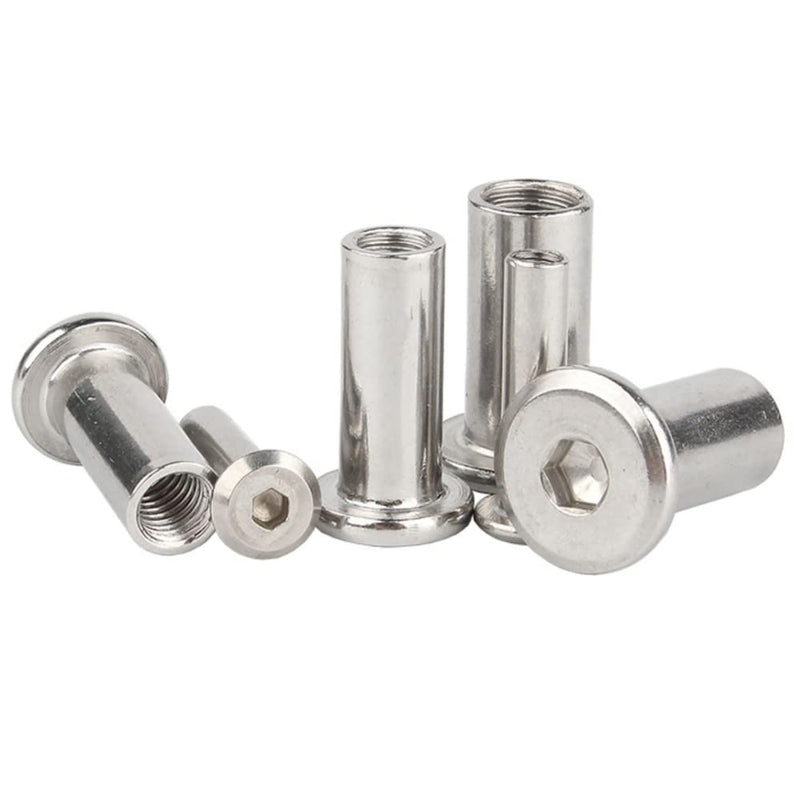 [Australia - AusPower] - 5 Pcs M6 x 12mm Hex Socket Screw Rivet Insert Nut 304 Stainless Steel Flat Head Barrel Nuts Internal Thread Cylindrical Nut Rivnut Locking Screws or Bolts Silver M6x12mm 