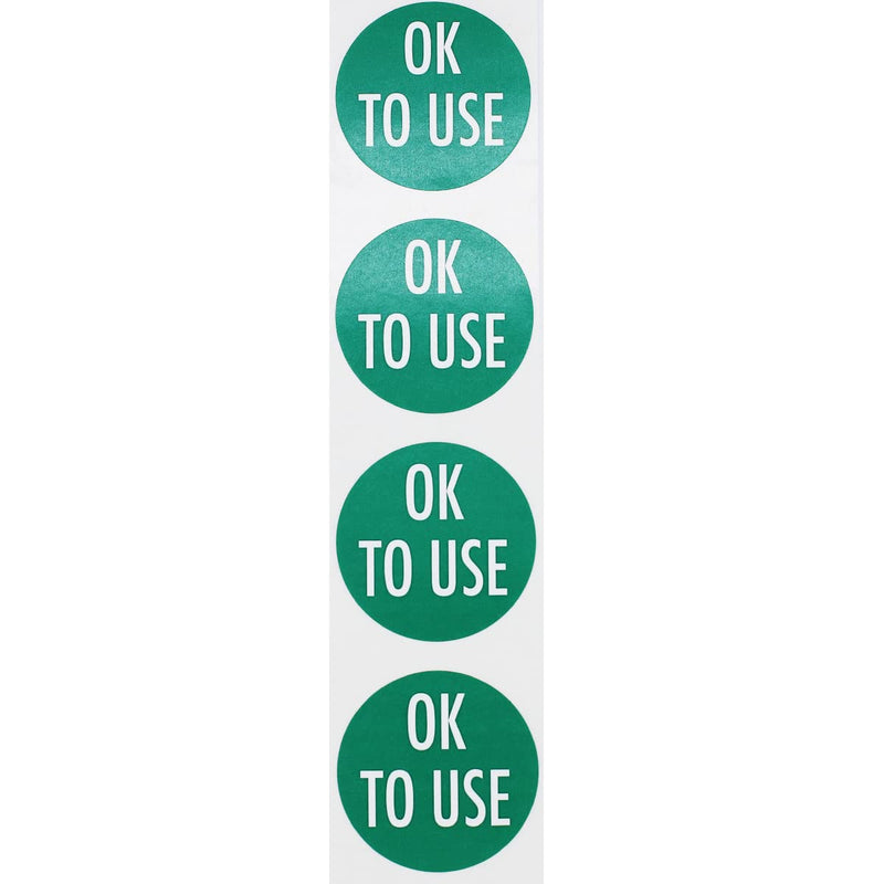 Green with White OK to USE Stickers 1.5 Inch Round Circle Dots 500 Adhesive Labels On A Roll for Safety Checks Quality Control Approved Inventory and Equipment Tagging Made in the USA