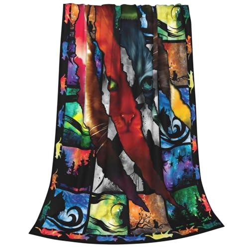 Cartoon cat throw blanket in warm flannel, 60x50 inches, featuring colorful cat illustrations, perfect for cozying up.