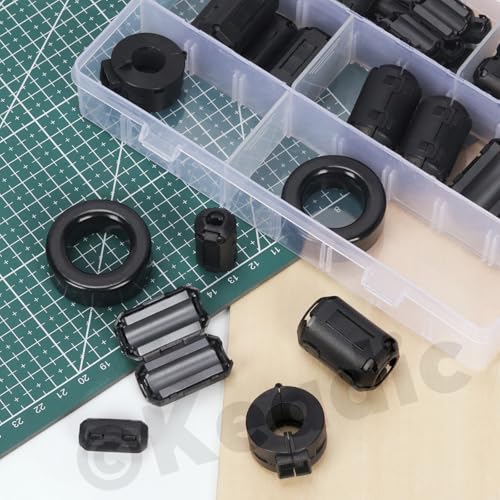 Keadic 32pcs Clip-on Ferrite Ring Core RFI EMI Noise Reducer Cable Clip Set, Anti-Interference Cable Clip for 3.5/5/7/9/13/15/16 mm R Telephones TVs Speaker Radio Audio Inner Diameter