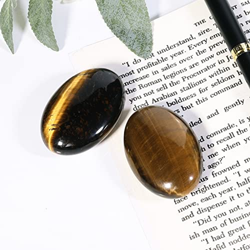 TUMBEELLUWA Crystal Oval Thumb Worry Stone for Stress Relief Brown Tiger's Eye Stone