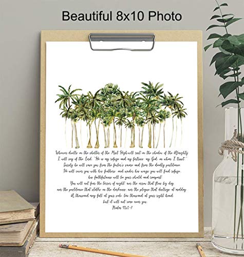 Psalm 91 - He Will Cover You With His Feathers Wall Art - Palm Tree Wall Art - Religious, Bible Verse Decor - Christian Gifts for Women, Men - Spiritual, Inspirational Wall Decor - Holy Scriptures 8"L x 10"W