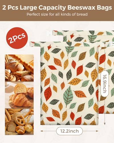 Beeswax Bread Bags for Homemade Bread,Reusable Beeswax Bags for Sourdough, 2 Pack Cotton Linen Food Storage Bag to Keep Fresh - Easy to Clean Organic Beeswax Bag Extra Large 17x12 in