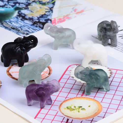 2.1 Inch Black Obsidian Elephant Crystals Decor, Healing Crystal Cute Figurines, Black Elephant Gemstones Decorations Statue, Lucky Reiki Stones in Home Office Meditation Gift for Women Men