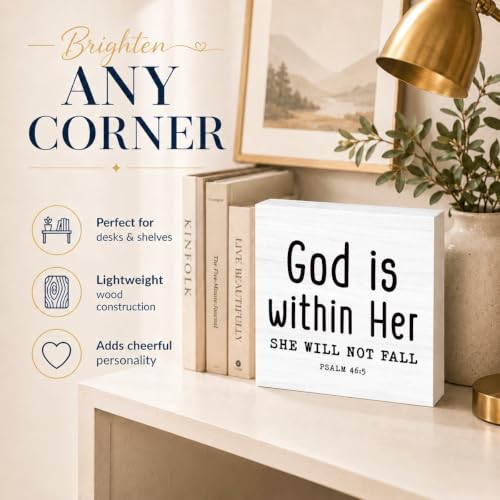 Psalm 46:5 Wood Box Sign, Christian Gift for Women and Desk Decor Style 3