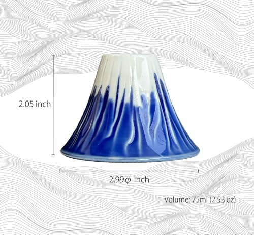 Japanese Sake Cup Mount Fuji Design Wine Soju Porcelain Ochoko Gifts (Blue Red Snow, 3 Ochoko) Blue Red Snow