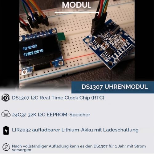 RTC I2C Module DS1307 AT24C32 Real Time Clock Module, High Precision 24C32 Memory Clock Module, Compatible with Arduino AVR PIC 51 ARM (5 Pieces)