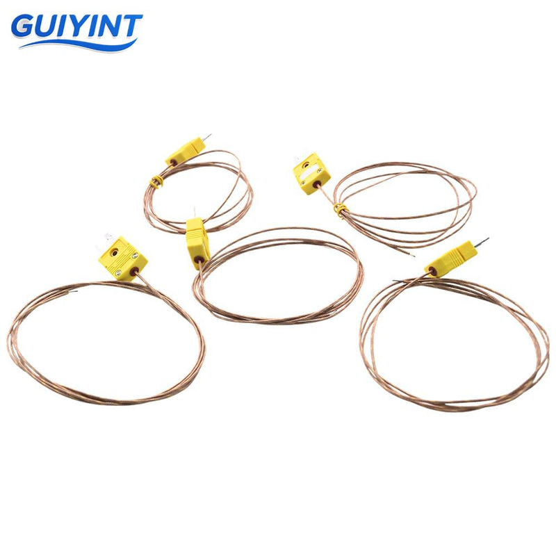 [Australia - AusPower] - K-Type Thermocouple Probe Sensor - High Accuracy Mini Connector with 1M (3.28ft) Cable, Wide Range -58°F to 899°F (-50°C to 482°C) - 5 Pack (1M) 