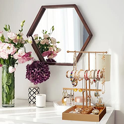 Jewelry Organizer Stand 3 Tier Hanging Jewelry Organizer for Earring Necklace Bracelet Holder Jewelry Ring Perfume Organizer Box Holder Storage (3-Tier Gold)…… 3-Tier Gold