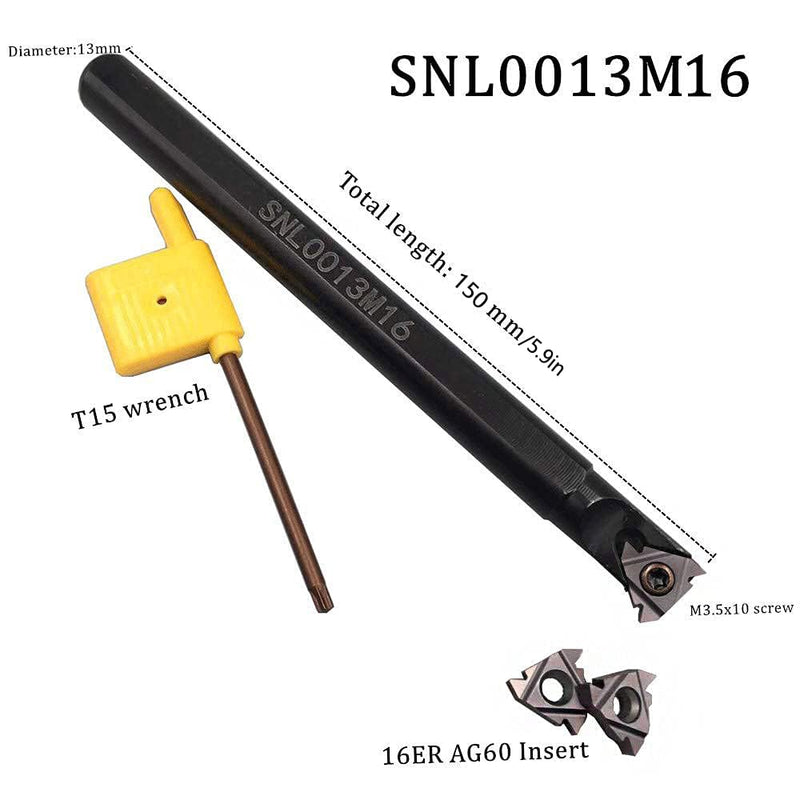 [Australia - AusPower] - 1/2" SNL 0013M16 Left hand Internal Threading Boring Bar with 10pcs 16ER AG60 3/8" carbide inserts External Carbide Threading Inserts SNL0013M16+10PCS 16ER AG60 