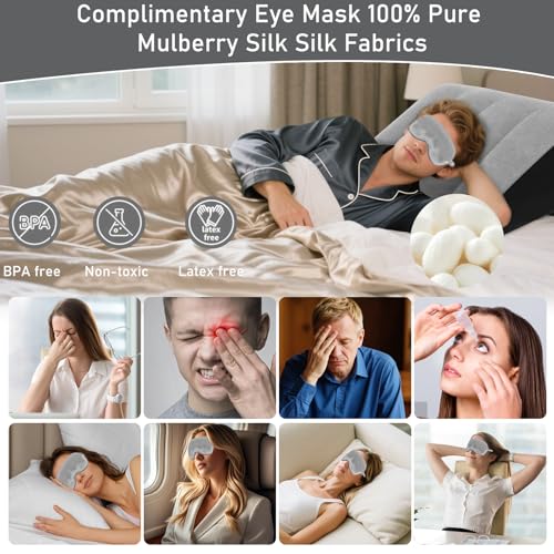 TheClover Inflatable Wedge Pillow for Sleeping - Leg Elevating Pillow with Sleep Mask, Bed Wedge Pillow for Camping, Grey