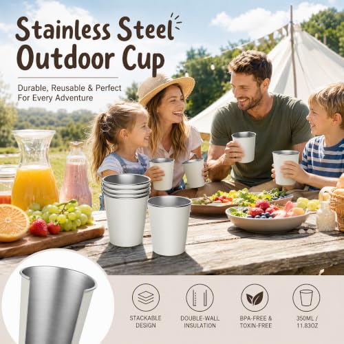 petnaisStainless Steel Cups 11.83 oz for Kids and Adult drinking cup 11.83 ounces 4 Pack White Large Stainless Steel
