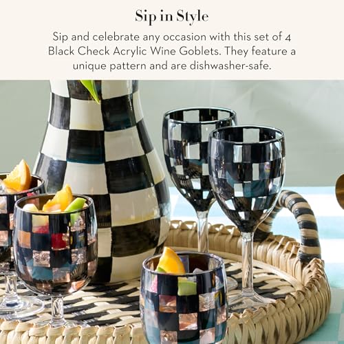 MACKENZIE-CHILDS Acrylic Wine Goblet Set, Black Check