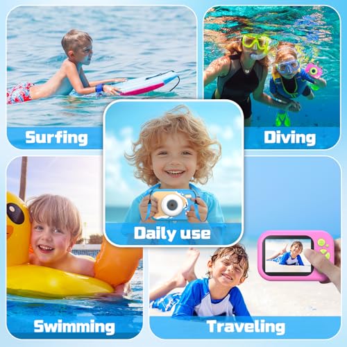 Kids Waterproof Camera, IP67 Underwater Digital Camera, 1080P 48MP, 32GB Blue
