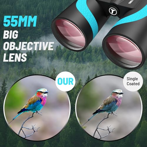 15x55 UHD Binoculars for Adults High Powered with Phone Adapter - Large View, BAK4 Prism, Waterproof, Lightweight for Bird Watching, Hunting, Cruise, Travel, Camping (Blue) Blue