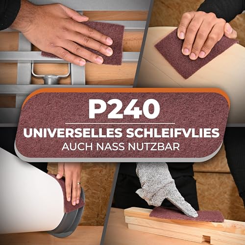 Sanding Fleece Roll 5 mx 100 mm Grain 240 - Versatile Sanding Fleece Metal, Wood, Varnish, Stainless Steel - Ideal Sanding Pad, Sanding Sponge for Professional Applications 5 m P240