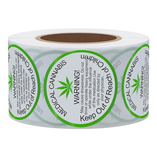 Hylabelest 38mm General Medical Cannabis Warning Labels Keep Out of Reach of Children Round Stickers