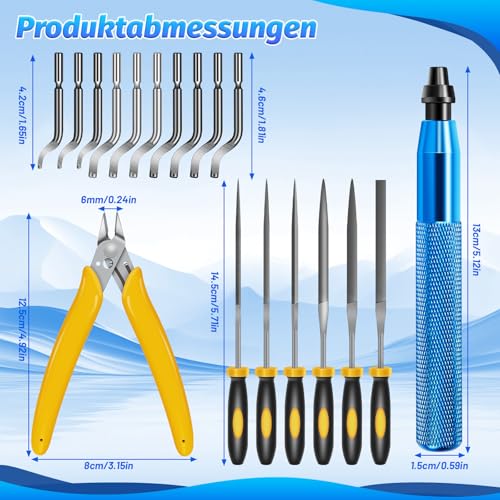 Deburring Tool with 10 Different Blades, 6 File Set and Side Cutters, 3D Printing Metal Hand Deburring Tool for DIY, Model Making, 3D Printer, Art, Plastic