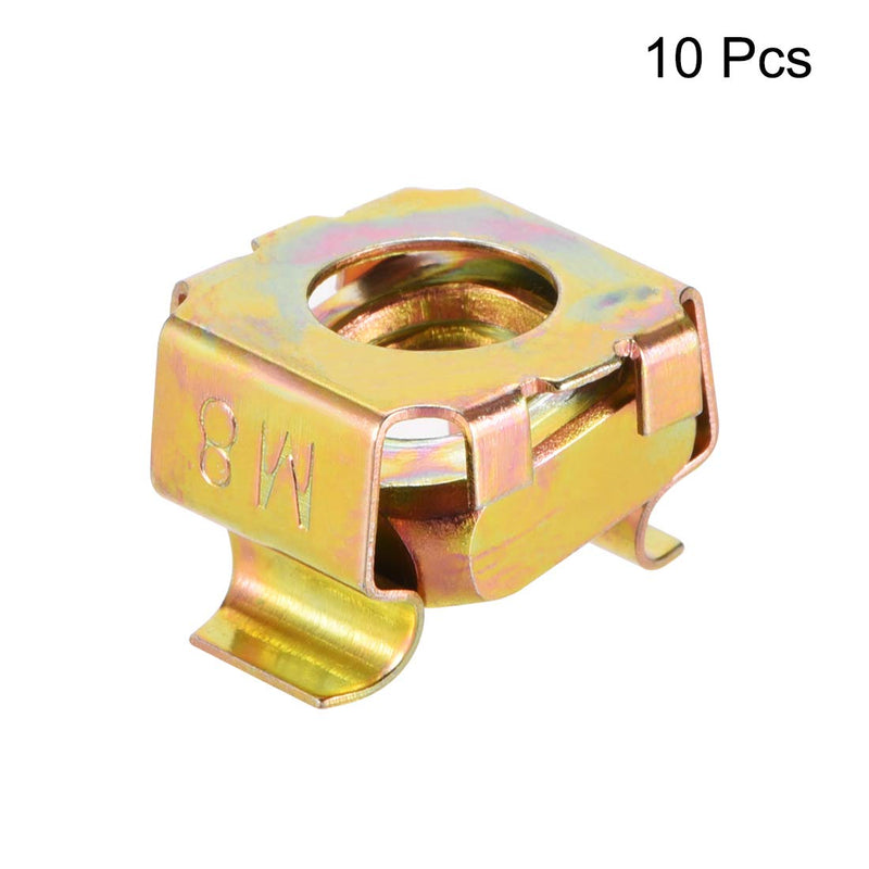 [Australia - AusPower] - uxcell M8 Cage Nuts for Server Rack Cabinet, Carbon Steel Yellow Zinc Plated, Pack of 10 