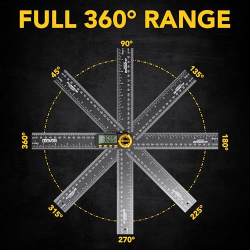 LEXIVON Aluminum Digital Protractor 180mm Digital Angle Gauge Multipurpose Angle Gauge with XL Display and Heavy Duty Zipper Pocket (LX-DAF7) 7 Inch