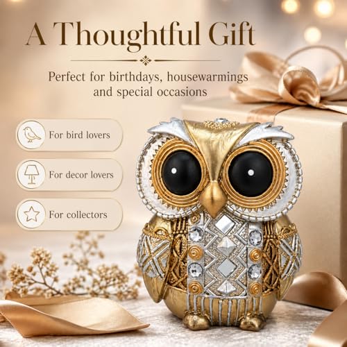 Gold Owl Statue Small Figurine Shelf Decor