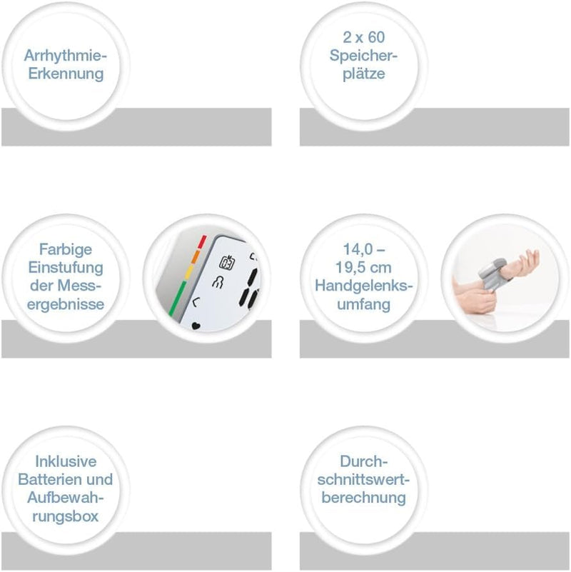 Sanitas SBC 15 Wrist Blood Pressure Monitor, Fully Automatic Blood Pressure and Pulse Monitor, Alarm for Possible Heart Rhythmia