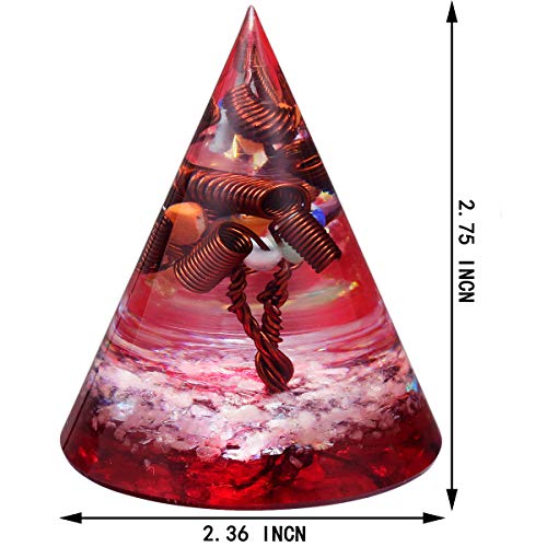 mookaitedecor Red Conical Stone Pyramid with Copper Tree of Life Coils