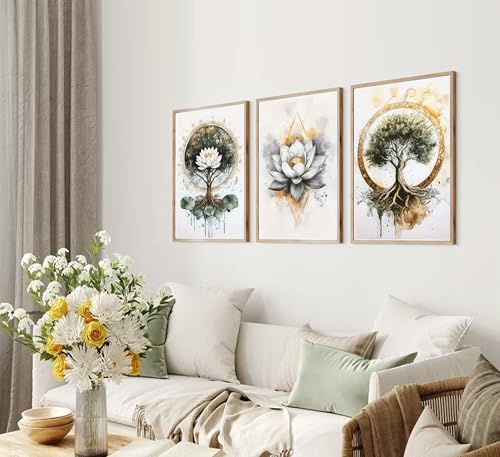 Bexzeak 3PCS Zen Tree of Life Canvas Meditation Lotus Wall Art Unframed 24"L x 16"W-Unframed
