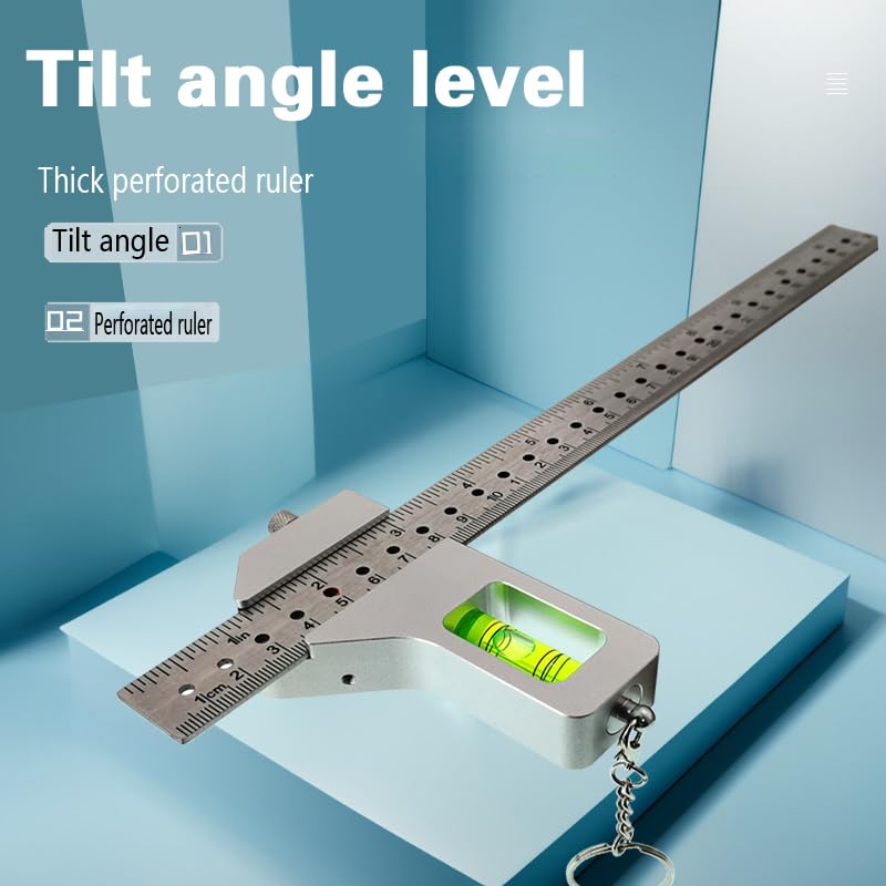 [Australia - AusPower] - Metal high-precision level, small bar type angle sensor, level bubble rectangular with 30cm ruler with positioning hole (Silver green) Silver Green 