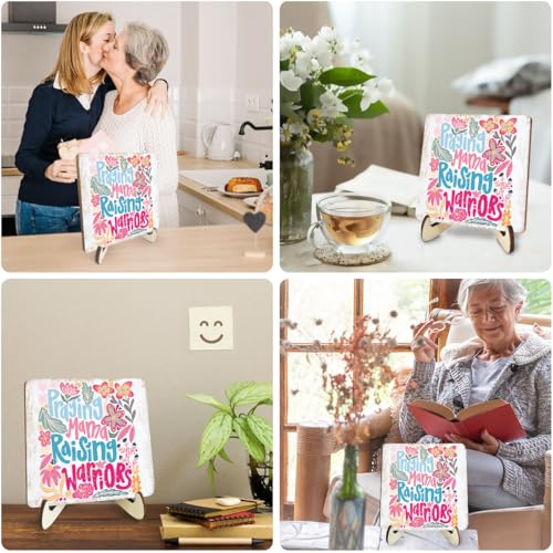Inspirational Christian Religious Mama Mom Gifts Rustic Mothers Day Birthday Gifts for Women Mommy Motivational Desk Decor Decorative Wood Sign Plaque with Wooden Stand for Home Bedroom Table Shelf Pray Mama