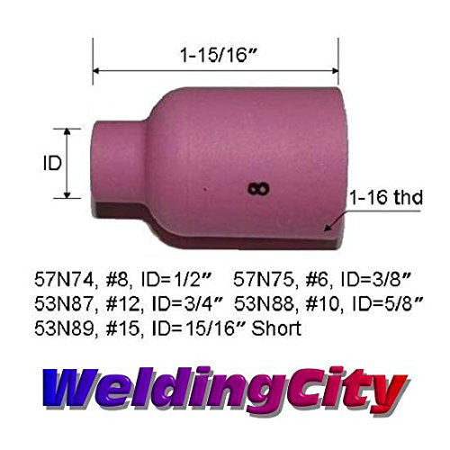 WeldingCity TIG Welding Torch Accessory Kit (.040"-1/16"-3/32"-1/8") Collet-LARGE Gas Lens-Ceramic Cup-Gasket-Back Cap for Torch 17, 18 and 26 Weldcraft Miller Lincoln Hobart ESAB AHP (T7) 16-pcs (.040"-1/16"-3/32"-1/8")
