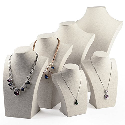 Oirlv Linen Necklace Display Bust 3D Jewelry Organizer Holder H-11.8inches