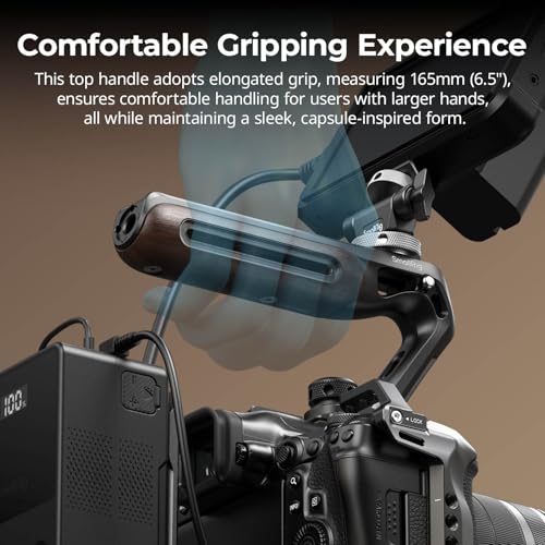 SmallRig Wooden Top Handle with Retractable 1/4''-20 and 3/8''-16 Locating Screw for ARRI, Max Load 15kg / 33.1lb for Universal Camera Cages and Rigs, 2 Cold Shoe Adapters to Mount Accessories- 5252