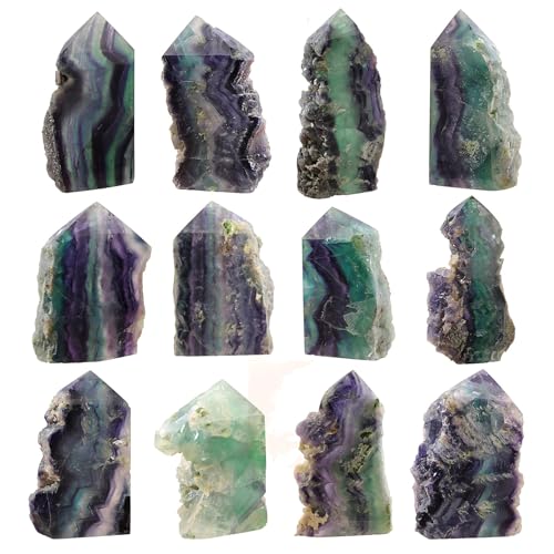 TUMBEELLUWA Rainbow Fluorite Crystal Obelisk Tower for Healing Wiccan 351-530 g